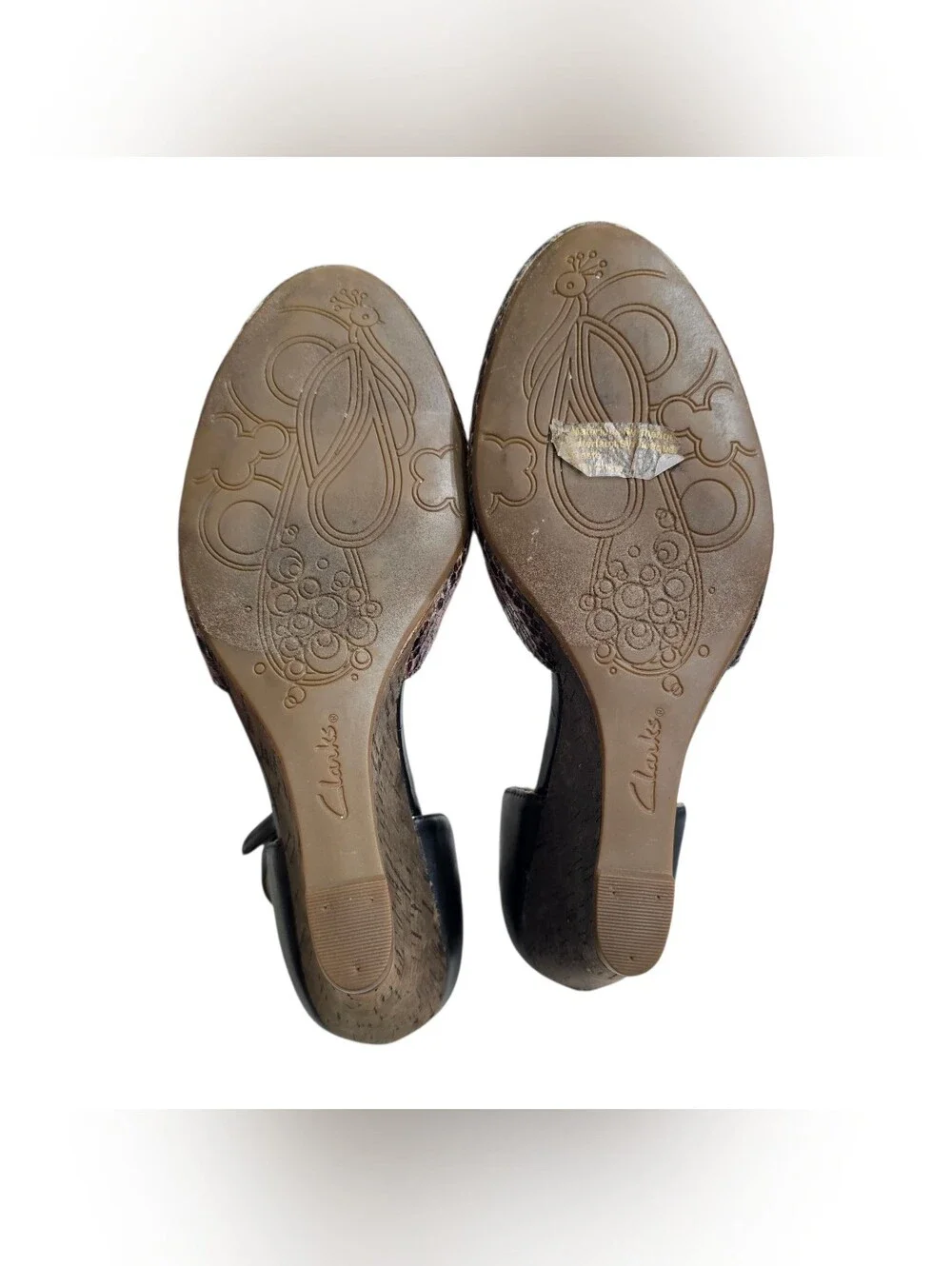 Clarks Artisan Women 7.5M Gray Snakeskin Print Leather Cork Wedge Ankle Heels